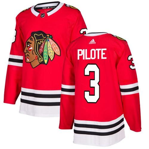 Adidas Blackhawks #3 Pierre Pilote Red Home Authentic Stitched NHL Jersey - Click Image to Close